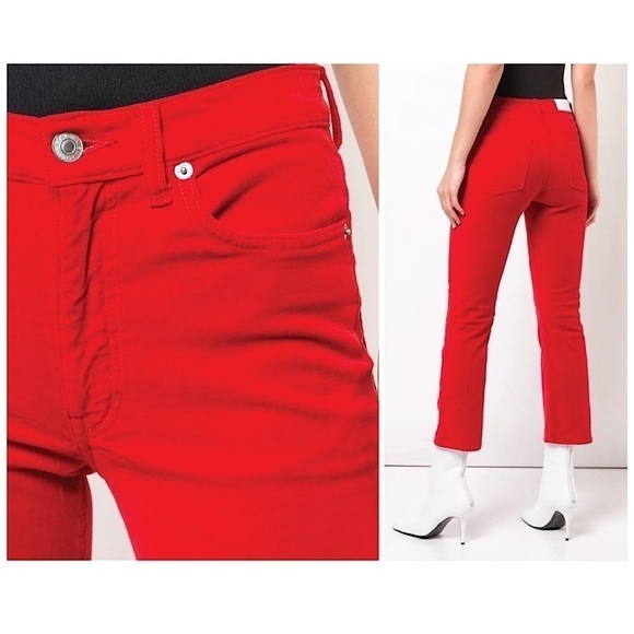 NWT RE/DONE Bella Hadid Red Velvet High Waist Button Fly Ankle Crop Slim Jean 26 - Picture 8 of 15